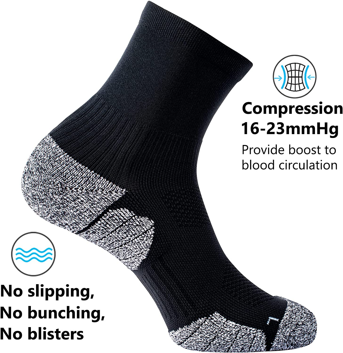 CWVLC Compression Athletic Quarter Socks Cushioned (4-Pair) for Men Women Kids - Image 3
